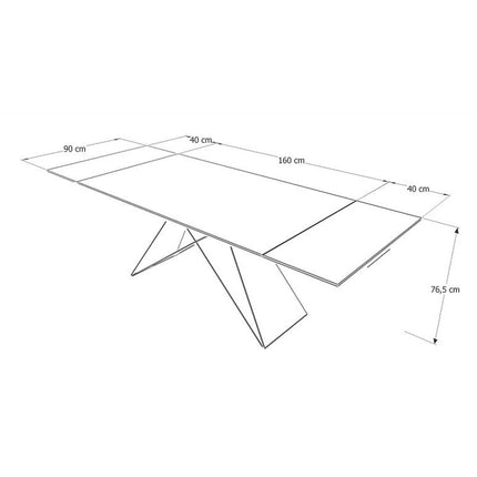 Masa extensibila WESTIN III CERAMIC, sticla securizata/ceramica, alb/negru mat, 180-260x90x77 cm