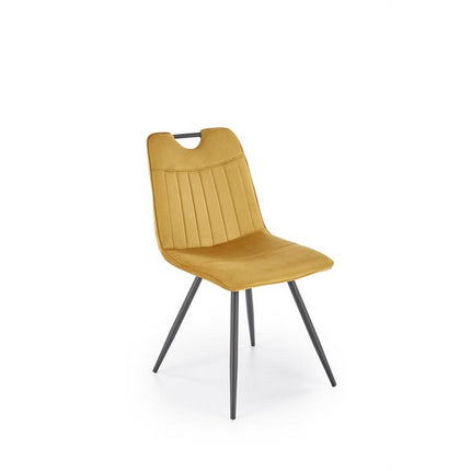 Scaun tapitat K521, galben mustar/negru, stofa catifelata, 46x58x83 cm