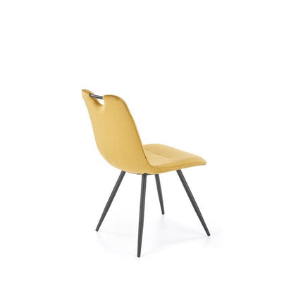 Scaun tapitat K521, galben mustar/negru, stofa catifelata, 46x58x83 cm