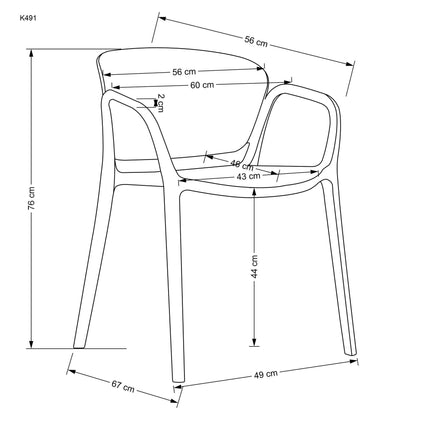 Scaun K491, negru, polipropilena, 60x67x76 cm