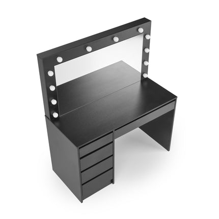 Masa de toaleta HOLLYWOOD XL, negru, iluminare led, oglinda, 120x55x140 cm