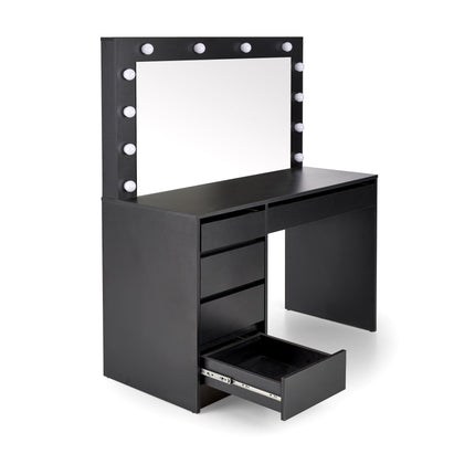 Masa de toaleta HOLLYWOOD XL, negru, iluminare led, oglinda, 120x55x140 cm