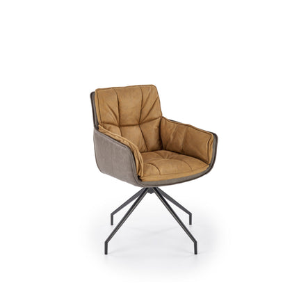 Scaun rotativ K523, maro/negru, stofa/piele ecologica, 85x61x61 cm