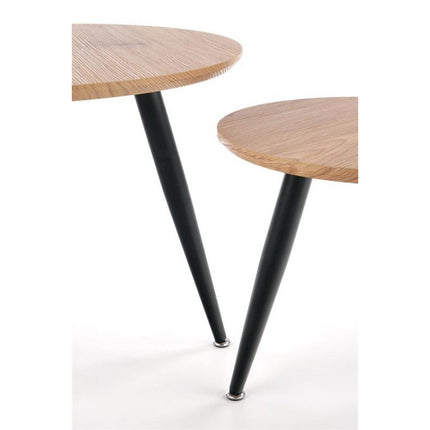 Set 2 masute de cafea MENTONA 2, stejar auriu/negru furniruit/otel, 40/41x59/48 cm