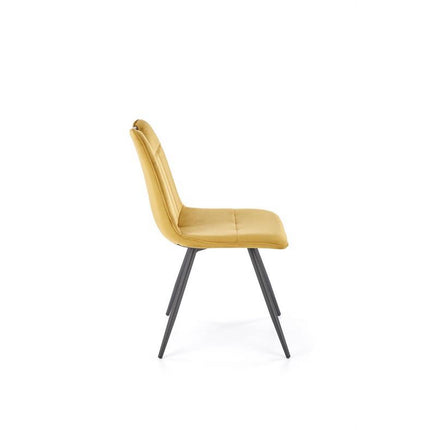 Scaun tapitat K521, galben mustar/negru, stofa catifelata, 46x58x83 cm