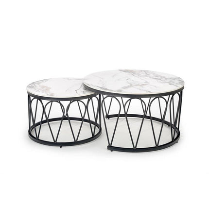 Set 2 masute de cafea FORMOSA. marmura alba/ negru, 60x47 si 80x47 cm