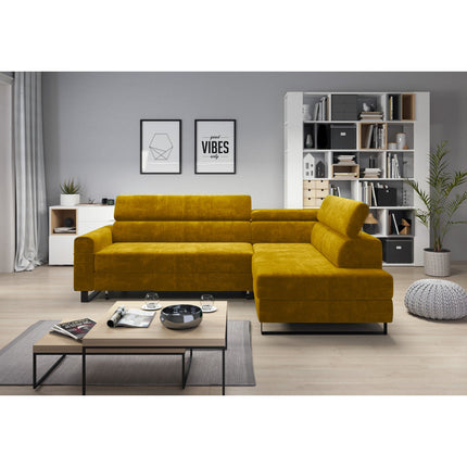 Coltar LIVIO, personalizabil, 249x184x90 cm, extensibil, lada depozitare, tetiere reglabile