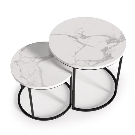 Set 2 masute de cafea OREO, alb/negru furniruit, 53x45 cm si 43x35 cm
