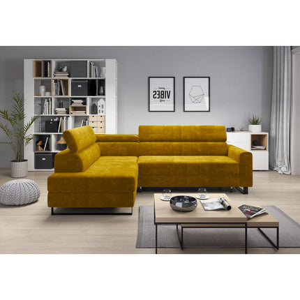 Coltar LIVIO, personalizabil, 249x184x90 cm, extensibil, lada depozitare, tetiere reglabile