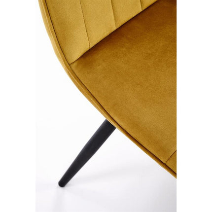 Scaun tapitat K521, galben mustar/negru, stofa catifelata, 46x58x83 cm