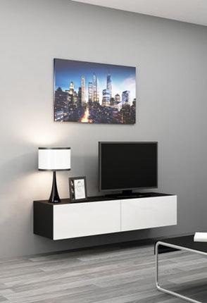 Comoda TV cu 2 usi suspendata Vigo, negru/alb, 140x40x30 cm