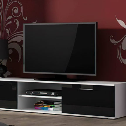 Comoda TV cu 2 usi si 2 spatii depozitare Soho RTV, alb/negru, 180x43x37 cm