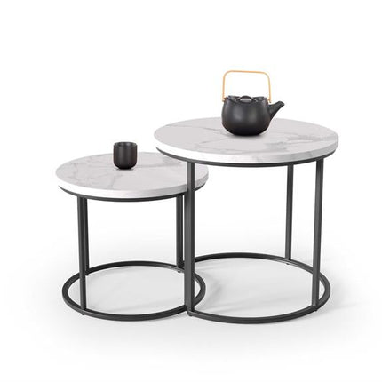 Set 2 masute de cafea OREO, alb/negru furniruit, 53x45 cm si 43x35 cm