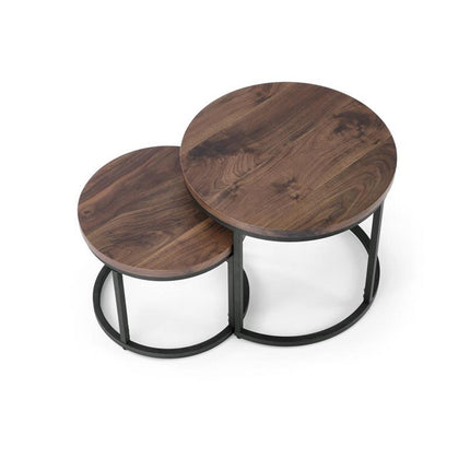 Set 2 masute de cafea OREO, nuc/negru furniruit, 53x45 cm si 43x35 cm