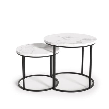 Set 2 masute de cafea OREO, alb/negru furniruit, 53x45 cm si 43x35 cm
