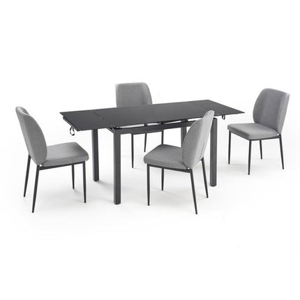 Set masa cu 4 scaune JASPER, negru/gri, sticla/otel