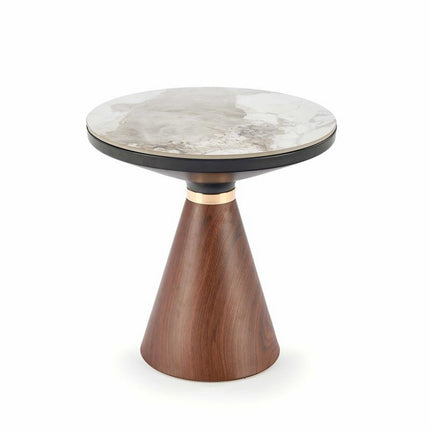 Masuta de cafea GENESIS S, marmura alba/nuc, ceramica, 50x53 cm