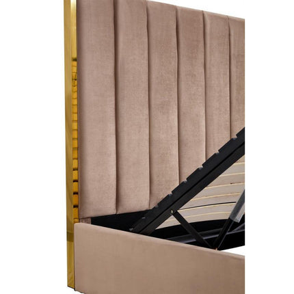 Pat PALAZZO 160, bej/auriu, stofa catifelata, somiera inclusa, 160x200 cm