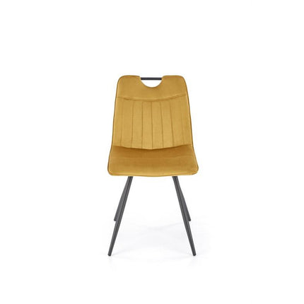 Scaun tapitat K521, galben mustar/negru, stofa catifelata, 46x58x83 cm