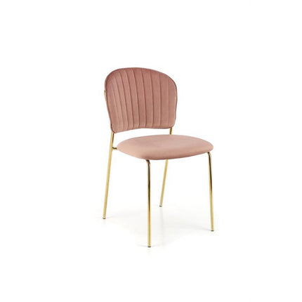 Scaun tapitat K499, roz/auriu, stofa catifelata, 47x56x85 cm