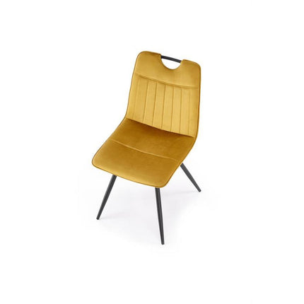 Scaun tapitat K521, galben mustar/negru, stofa catifelata, 46x58x83 cm
