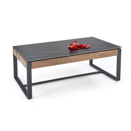 Masuta de cafea RAMONA, marmura neagra/nuc,ntetizat, 121x61x45 cm