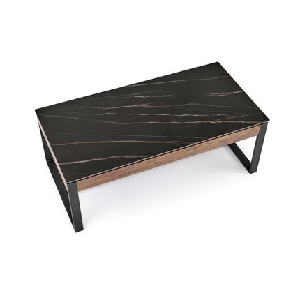 Masuta de cafea RAMONA, marmura neagra/nuc,ntetizat, 121x61x45 cm