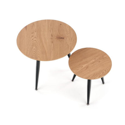 Set 2 masute de cafea MENTONA 2, stejar auriu/negru furniruit/otel, 40/41x59/48 cm