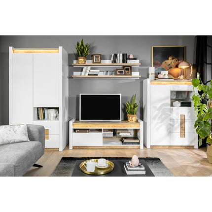 Comode TV Alameda, alb/stejar, 147x46x55 cm