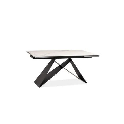 Masa extensibila WESTIN III CERAMIC, sticla securizata/ceramica, alb/negru mat, 180-260x90x77 cm