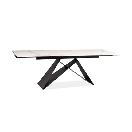 Masa extensibila WESTIN III CERAMIC, sticla securizata/ceramica, alb/negru mat, 180-260x90x77 cm
