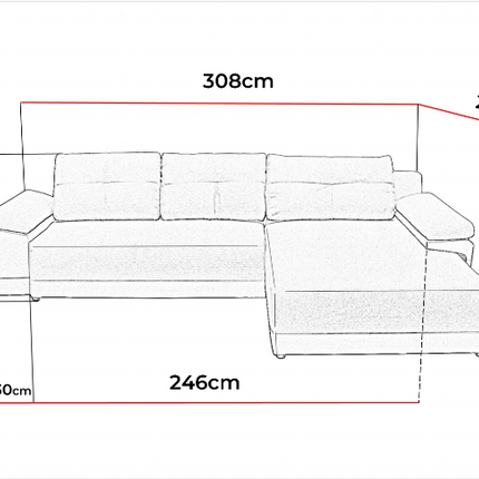Coltar extensibil EVEREST, personalizabil, lada depozitare, 3 perne decorative, 308x213x90 cm