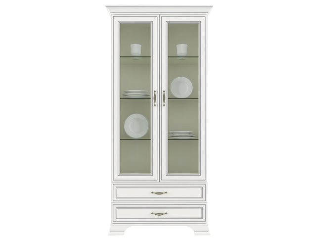 Vitrina cu doua usi Tiffany (Tiffy), alb vintage, PAL, 99x39,5x212 cm