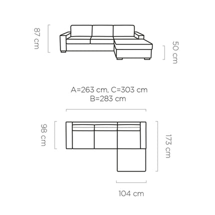 Coltar VANILLA CORNER 120 extensibil, personalizabil, 263x173x87 cm, lada de depozitare