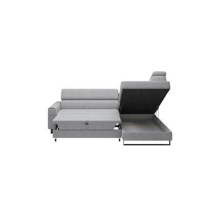 Coltar LIVIO, personalizabil, 249x184x90 cm, extensibil, lada depozitare, tetiere reglabile
