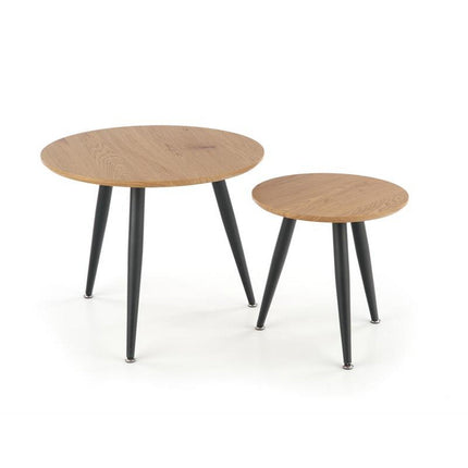 Set 2 masute de cafea MENTONA 2, stejar auriu/negru furniruit/otel, 40/41x59/48 cm