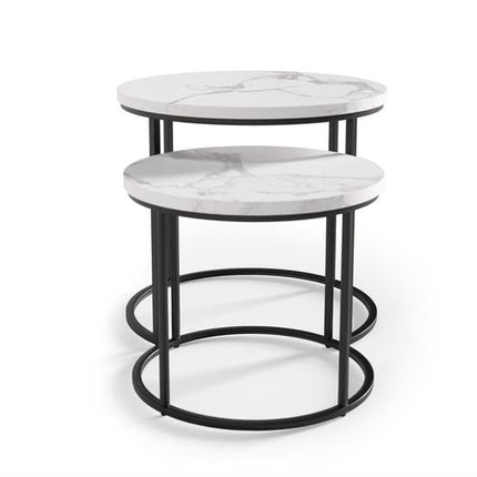 Set 2 masute de cafea OREO, alb/negru furniruit, 53x45 cm si 43x35 cm
