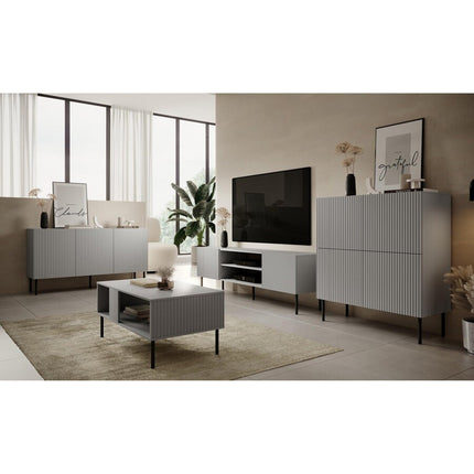 Comoda ASENSIO, gri mat/negru, PAL laminat, 150X42X81 cm