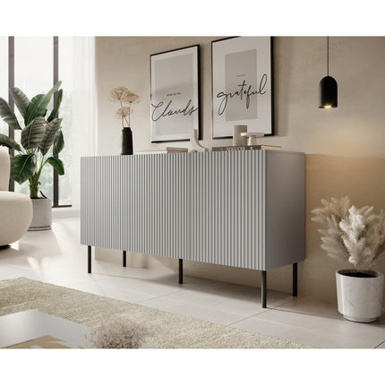Comoda ASENSIO, gri mat/negru, PAL laminat, 150X42X81 cm