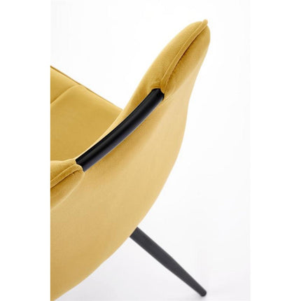 Scaun tapitat K521, galben mustar/negru, stofa catifelata, 46x58x83 cm