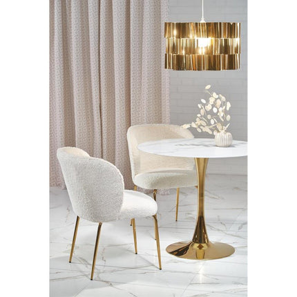 Masa rotunda CASEMIRO, alb/auriu, sticla, 90x75 cm