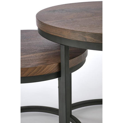 Set 2 masute de cafea OREO, nuc/negru furniruit, 53x45 cm si 43x35 cm