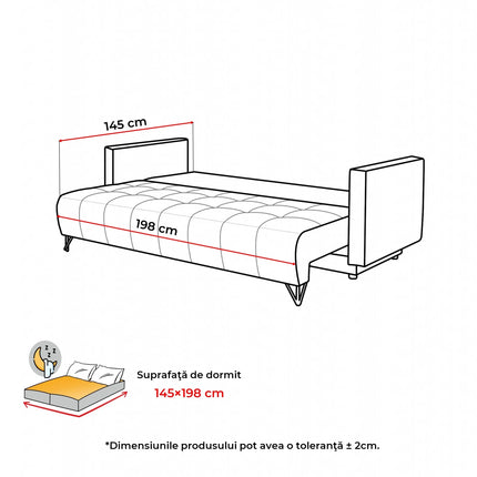 Canapea extensibila Aldo 3L, stofa roz - Element 10, 227x106x92 cm