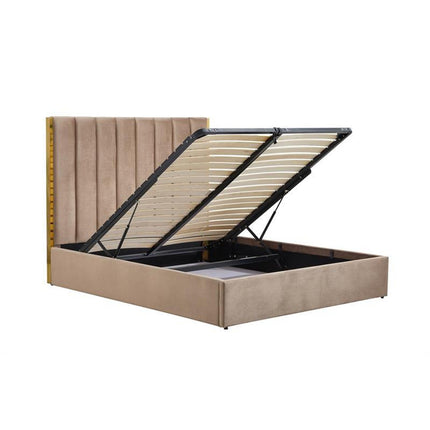 Pat PALAZZO 160, bej/auriu, stofa catifelata, somiera inclusa, 160x200 cm