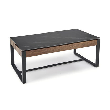 Masuta de cafea RAMONA, marmura neagra/nuc,ntetizat, 121x61x45 cm