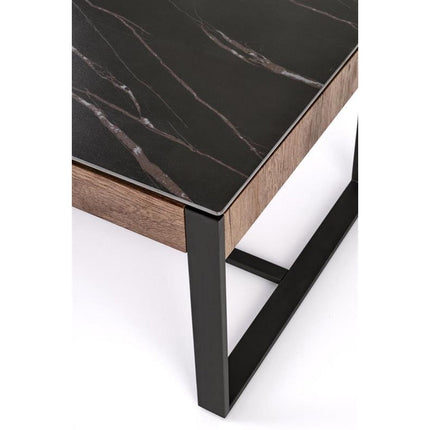 Masuta de cafea RAMONA, marmura neagra/nuc,ntetizat, 121x61x45 cm