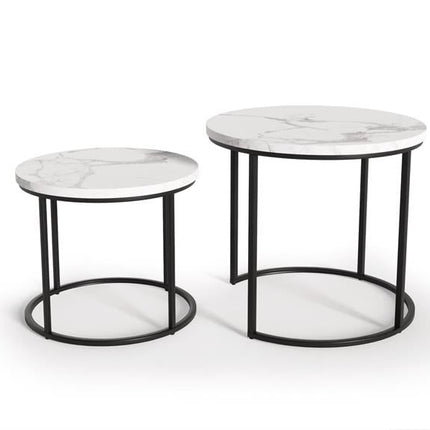 Set 2 masute de cafea OREO, alb/negru furniruit, 53x45 cm si 43x35 cm