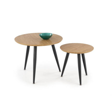 Set 2 masute de cafea MENTONA 2, stejar auriu/negru furniruit/otel, 40/41x59/48 cm