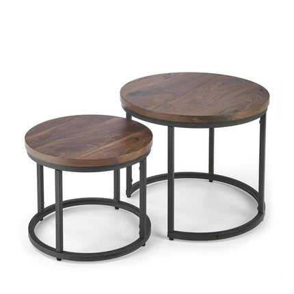 Set 2 masute de cafea OREO, nuc/negru furniruit, 53x45 cm si 43x35 cm