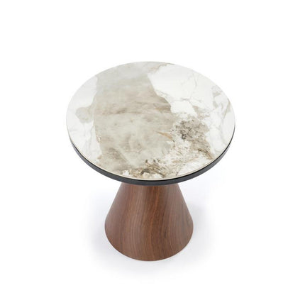 Masuta de cafea GENESIS S, marmura alba/nuc, ceramica, 50x53 cm